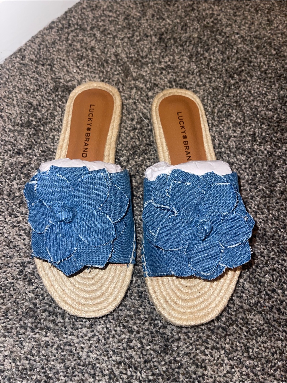 Lucky Brand Denim Floral Slide Mules in Blue